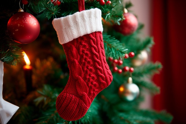 Chaussettes de Noël ou de Noël, ou sac en forme de chaussette suspendu le jour de Saint-Nicolas ou la veille de Noël