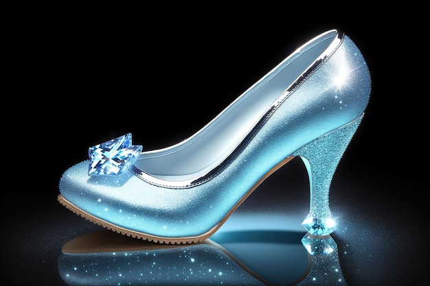 Une chaussure bleue avec un diamant dessus