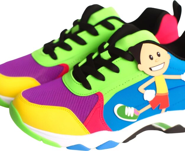 une chaussure colorée avec un personnage de dessin animé dessus