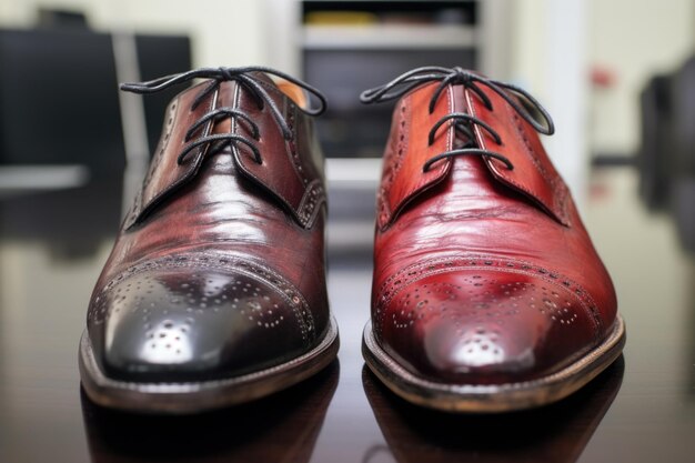 Photo chaussure en cuir avec contraste avant et après le polissage