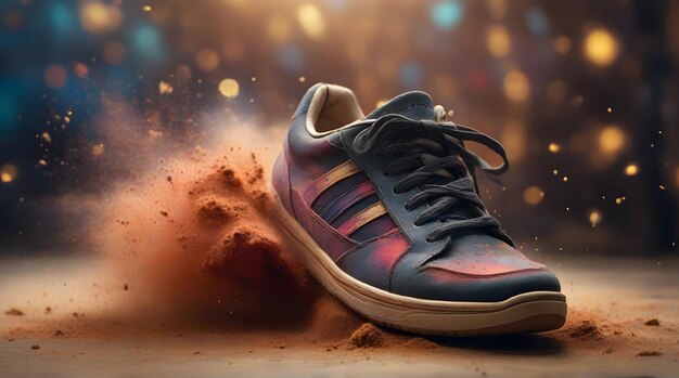 Chaussure et explosion de poussière colorée