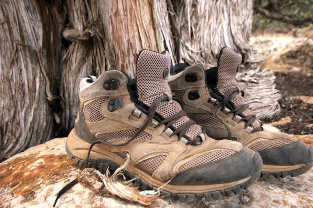 Chaussure de montagne sur pierre