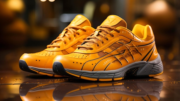 Une chaussure de sport jaune avec un design élégant