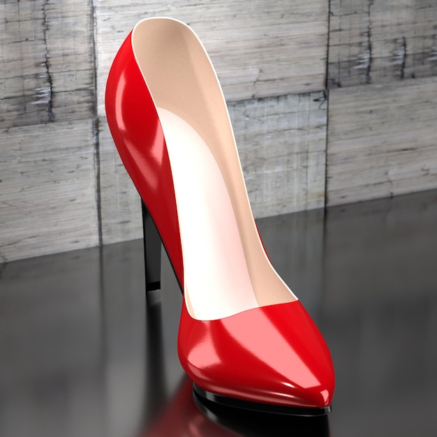 Chaussure à talon haut rouge unique avec fond de béton industriel