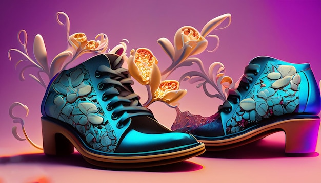 Photo chaussure texture réaliste studio vibrant éclairage floral réaliste coloré détail complexe doux smoo