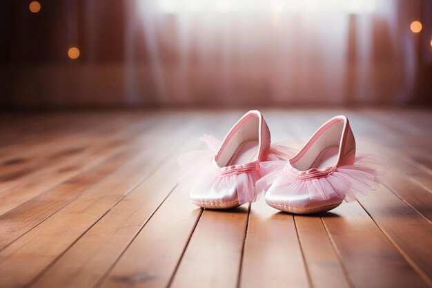 des chaussures de ballet sur un sol en bois