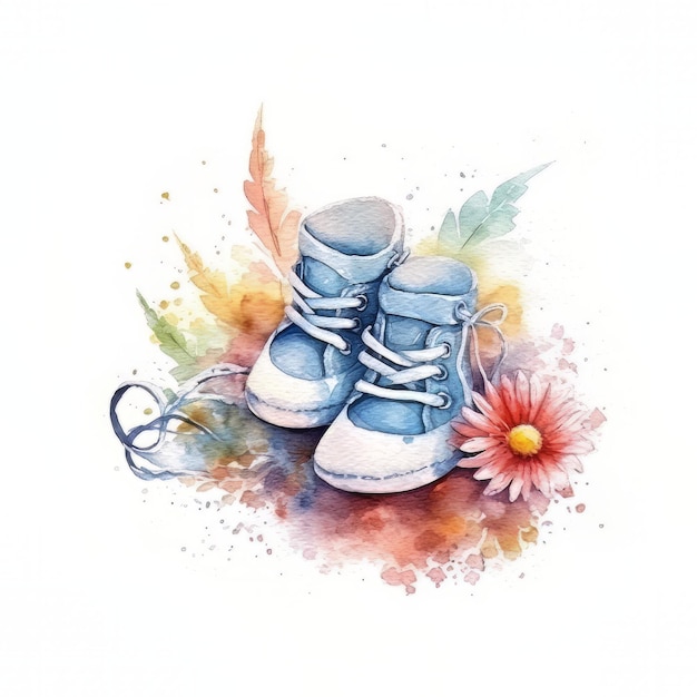 Photo chaussures de bébé aquarelle