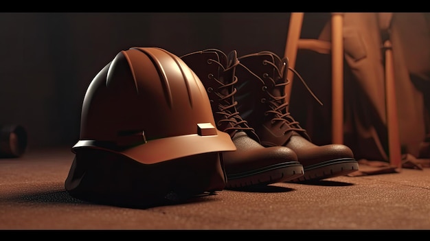 Chaussures et chapeau de la fête du travail sur fond sombre