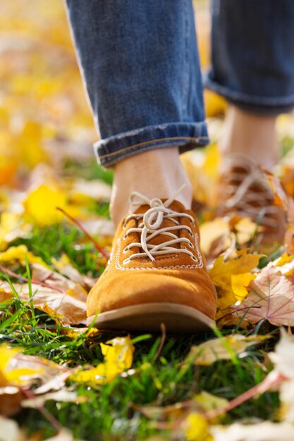 Photo chaussures femmes en feuillage d'automne