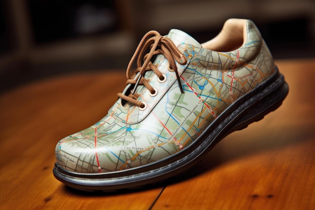 Chaussures intelligentes affichant la navigation GPS sur leur surface créées avec l'IA générative