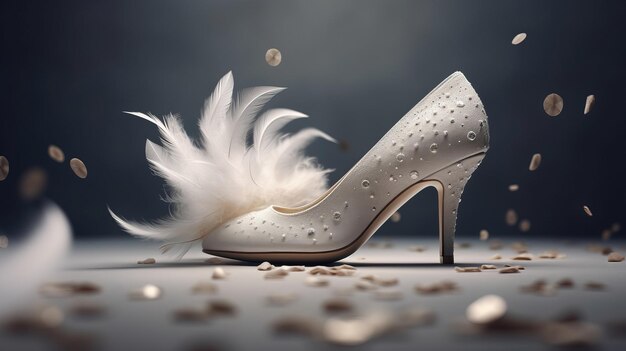 Chaussures de mariage pour femmes en plumes publicité pour le salon de la mariée Illustration générée par Al