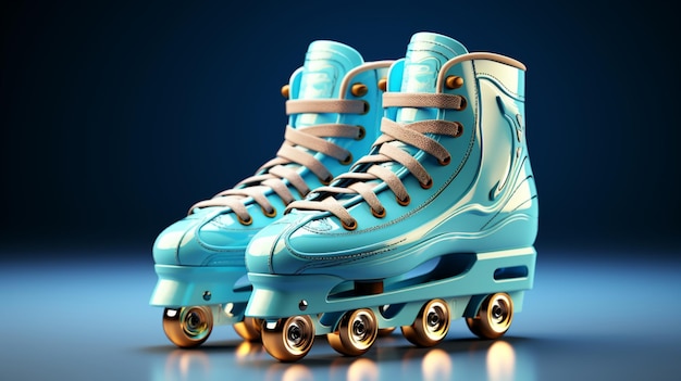 Photo chaussures de patinage à 4 roues chaussures de patin à roulettes isolées sur fond bleu vue rapprochée