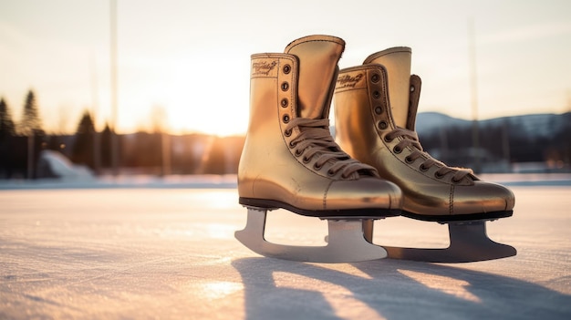 Chaussures de patins à glace dans la neige