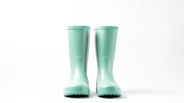 Chaussures de pluie cyan isolées sur fond blanc avec un espace de copie pour la publicité