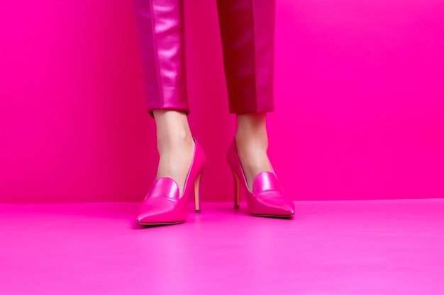 Les chaussures roses d'une femme sont montrées sur une photo
