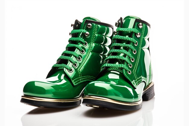 Chaussures de St Patricks Day en cuir vert sur fond blanc ai génératif