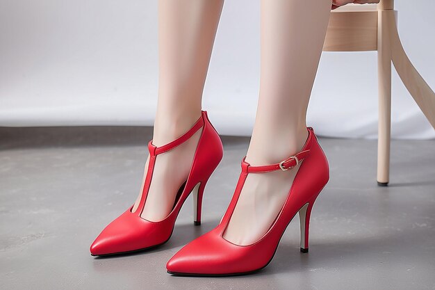 Photo chaussures à talons coniques pour femmes en rouge clair