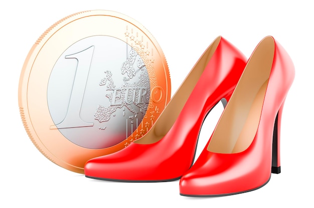 Chaussures à talons hauts avec rendu 3D de la pièce en euros