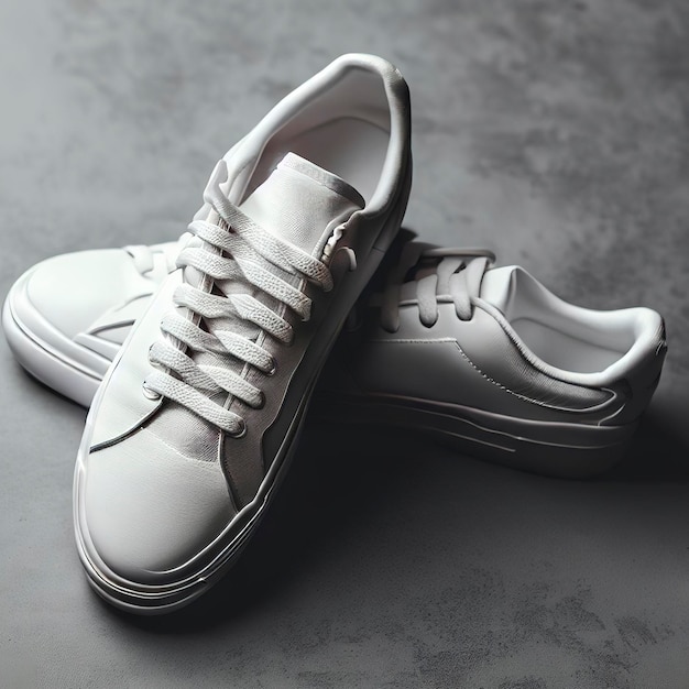 Chaussures de tennis blanches sur fond gris