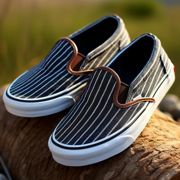 Des chaussures Vans Slipon avec des rayures de denim et des pantoufles noires