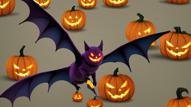 Photo une chauve-souris assise devant des citrouilles