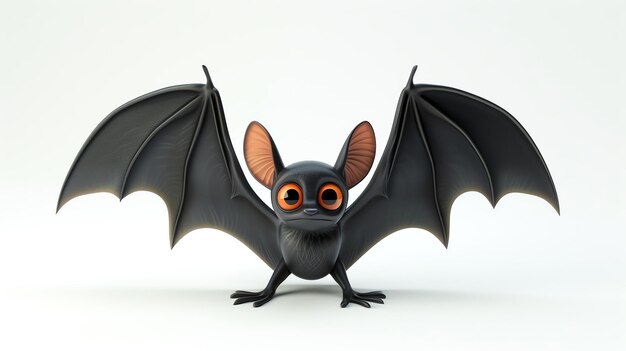 Une chauve-souris de dessin animé mignonne et amicale avec de grands yeux et une expression heureuse