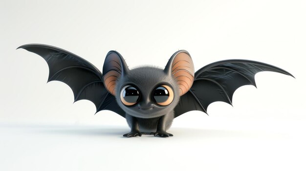 Une chauve-souris de dessin animé mignonne et sympathique avec de grands yeux et un corps poilu la chauve- souris se tient sur quatre pattes et a ses ailes déployées