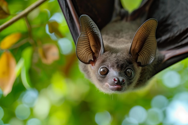 La chauve-souris est allongée sur un coussin vert.