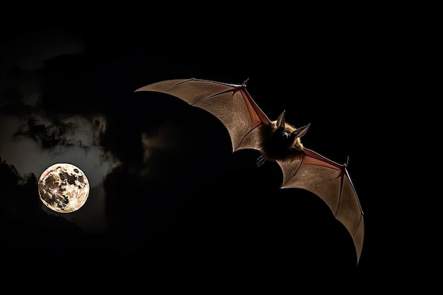 Photo la chauve-souris vole à la lumière de la pleine lune ai générative