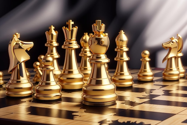 Échecs d'or sur le jeu d'échecs pour le concept de leadership de métaphore d'entreprise