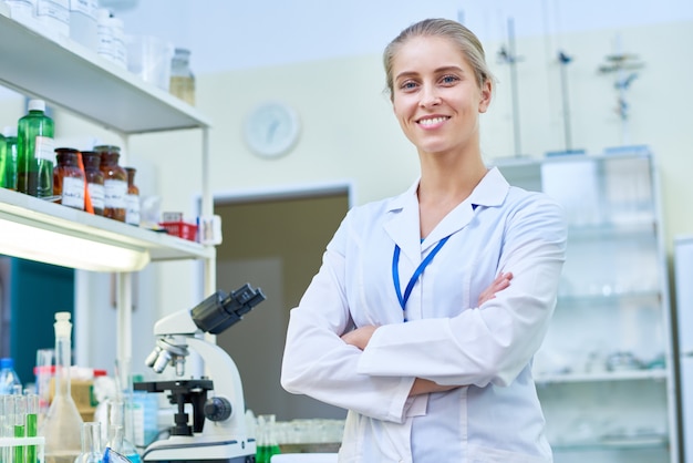Cheerful Female Scientist in Lab