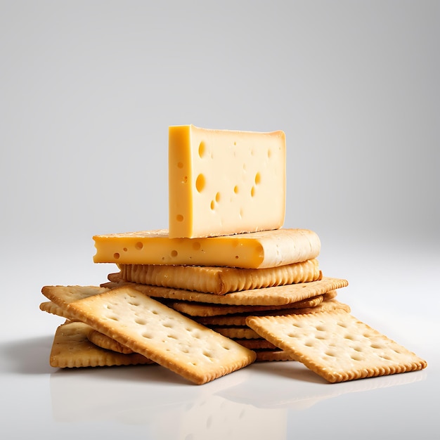 Cheese et Crackers sur un fond blanc