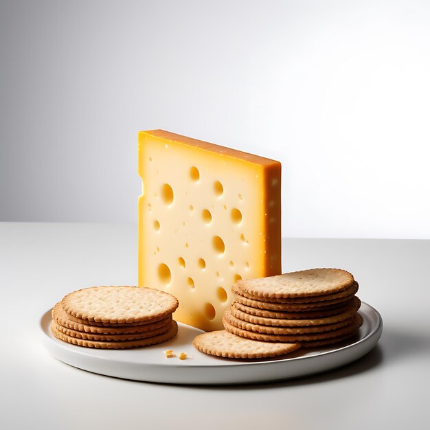 Cheese et Crackers sur un fond blanc