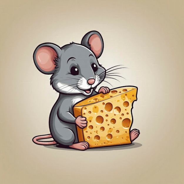 Cheese Lover Mouse Un délicieux vecteur d'illustration de conception de logo plat avec une saveur de souris de dessin animé