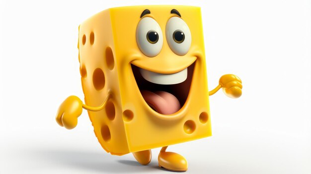 Cheese avec un visage joyeux 3D sur un fond blanc