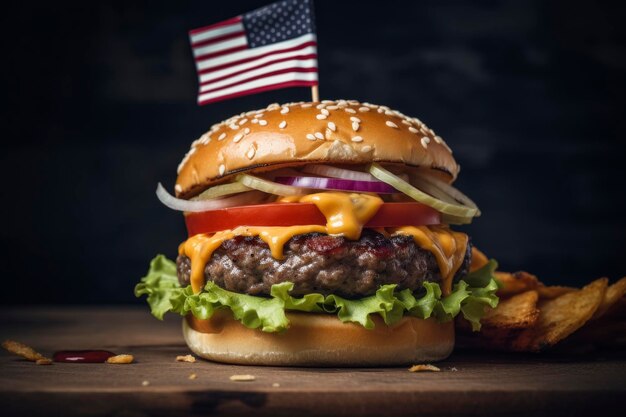 Cheeseburger américain classique avec drapeau