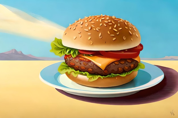 Le cheeseburger au sésame est parfait. Illustration 3D.