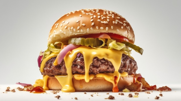 Un cheeseburger avec une bouchée.