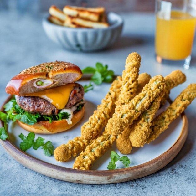 Un cheeseburger avec des chips .