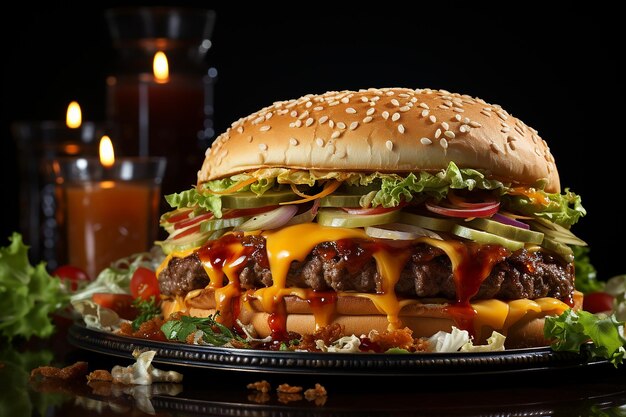 Cheeseburger à double vue avec des galettes grillées