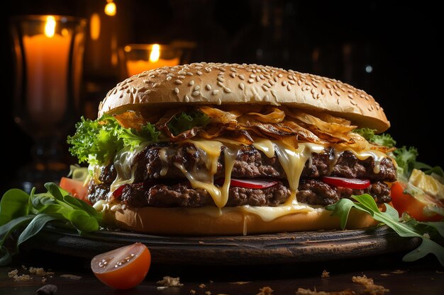 Cheeseburger à double vue avec des galettes grillées