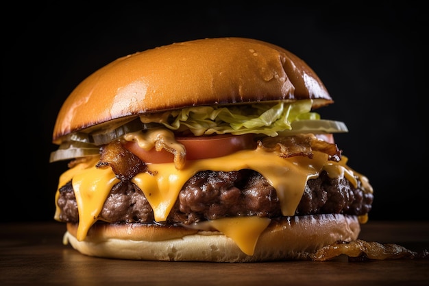 Un cheeseburger avec du bacon et de la tomate dessus