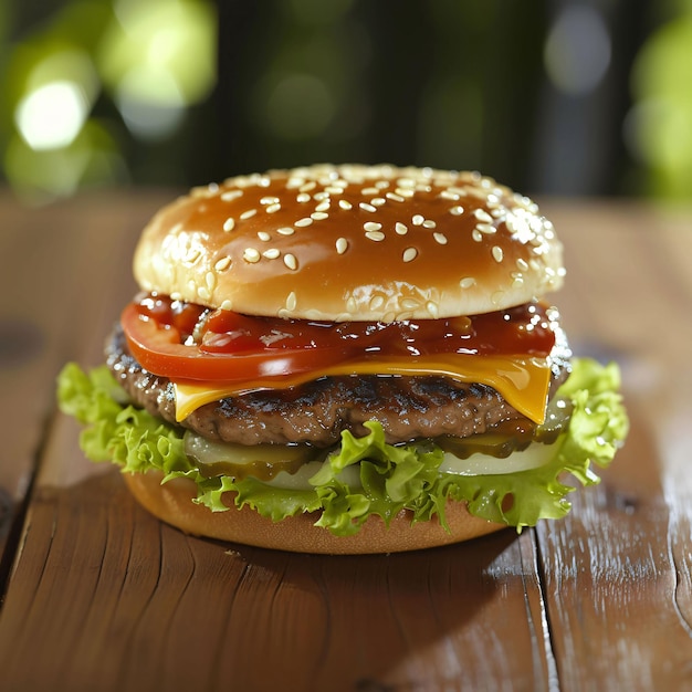 Un cheeseburger à l'eau à la bouche avec une pâtisserie juteuse épaisse et des ingrédients frais