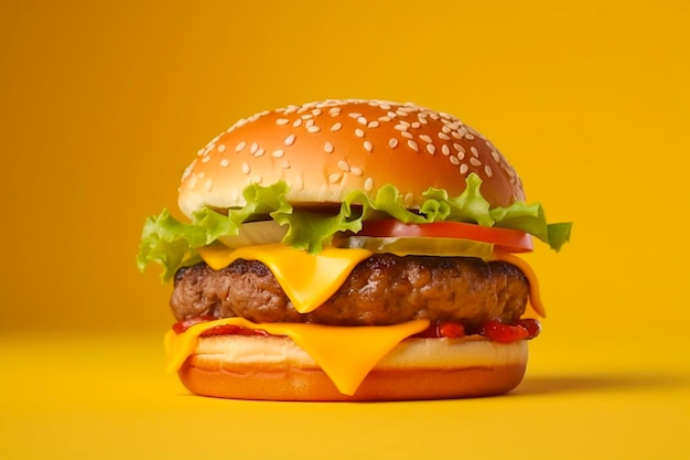 Cheeseburger sur fond jaune