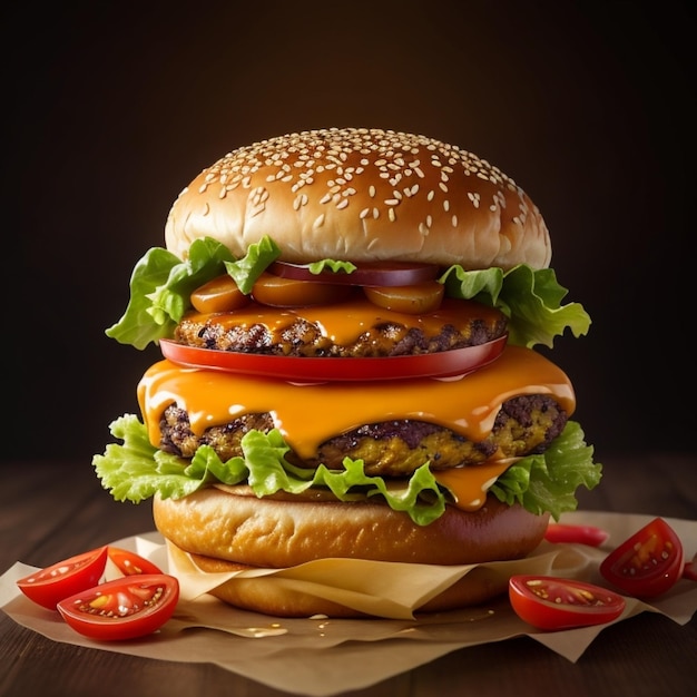 un cheeseburger avec un hamburger sur le dessus