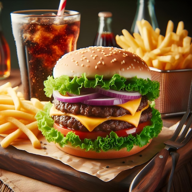Cheeseburger il est doublé Fleisch und inem Salatblatt und wiebelscheiben