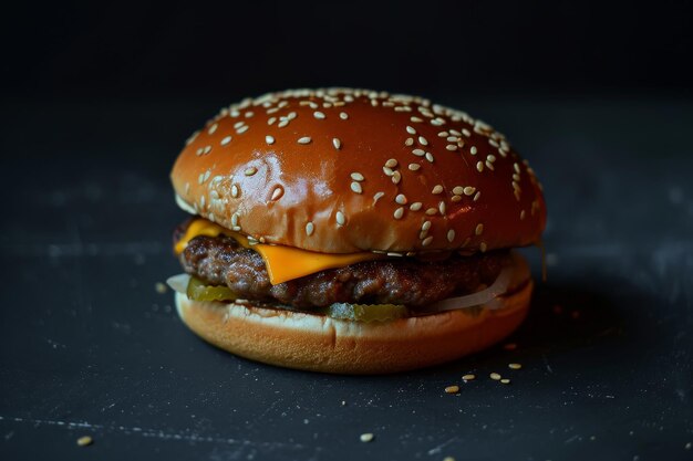 Un cheeseburger juteux sur un fond sombre