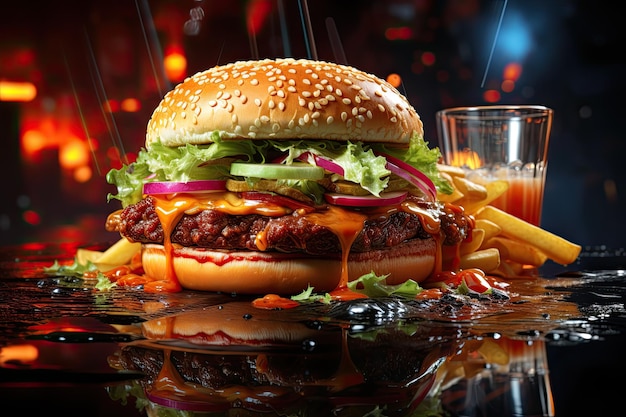 Cheeseburger juteux avec galette de bœuf laitue tomate oignon et fromage fondu Restauration rapide américaine