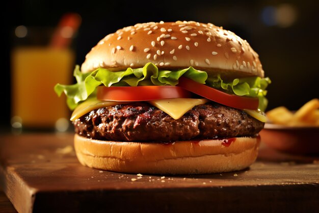 Un cheeseburger avec laitue tomate et fromage