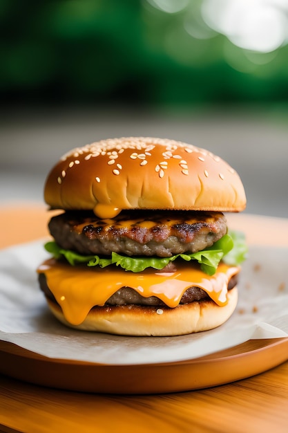 Un cheeseburger parfait sur une table photographie alimentaire professionnelle de haute qualité